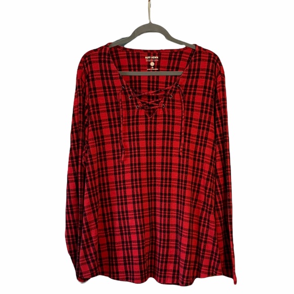 Ruff Hewn Tops - Ruff Hewn Women’s Buffalo Plaid 3/4 Sleeve Top, 3X